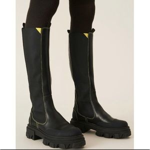 Ganni HIGH CHELSEA BOOT Black Leather Size 37